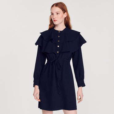 Women Dress With Oversize Ruffles - Navy Blue