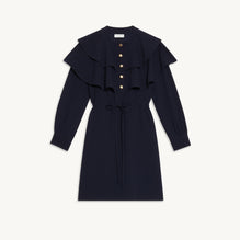 Women Dress With Oversize Ruffles - Navy Blue