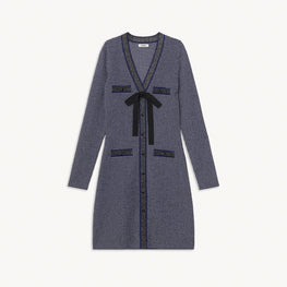 Women Fancy Knit Dress - Ecru / Navy