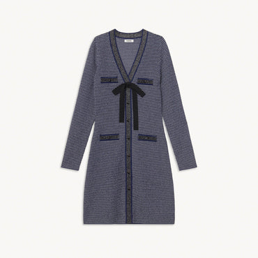 Women Fancy Knit Dress - Ecru / Navy