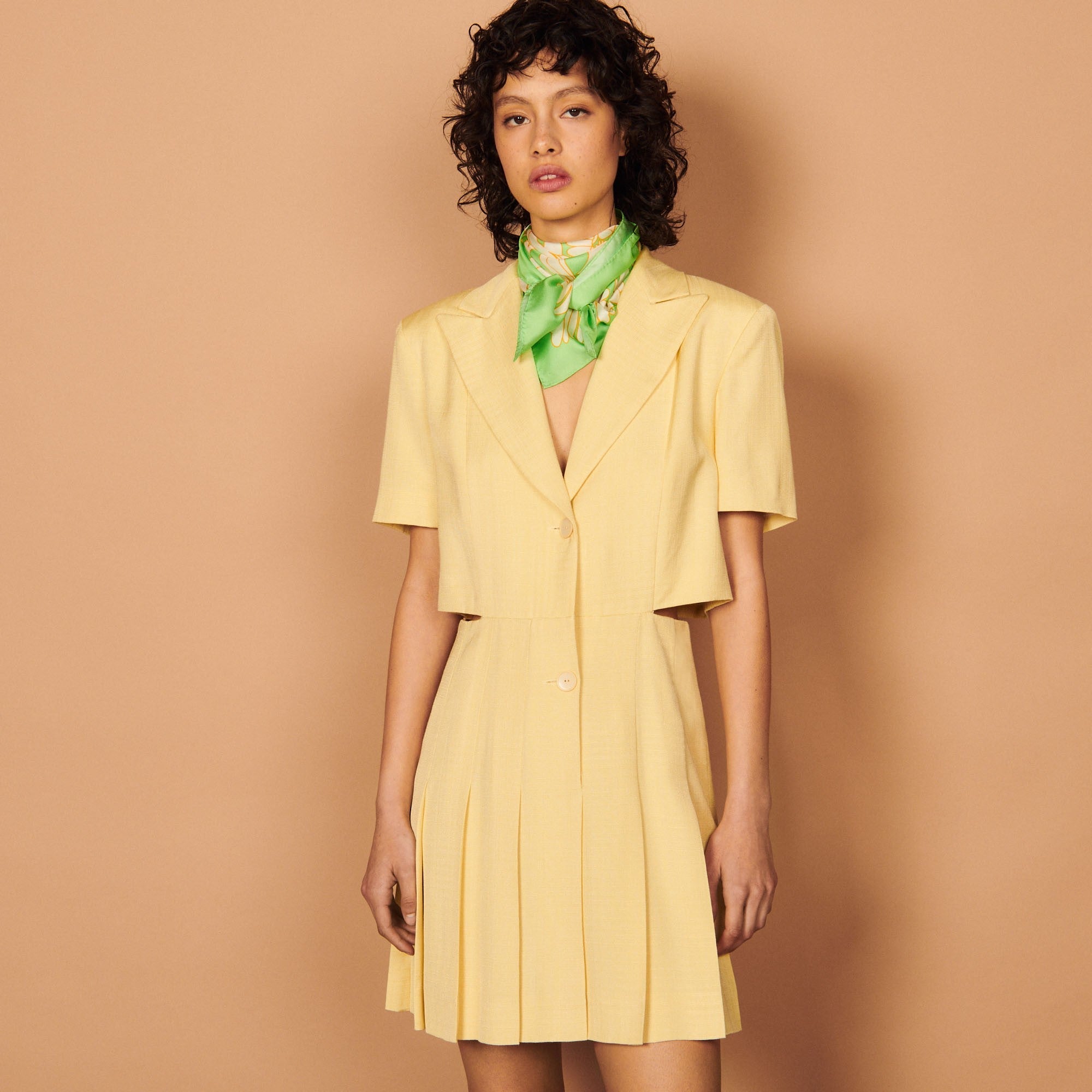 Women Tailored Dress With Cut-Outs - Yellow Lemon