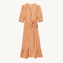 Women Long Wrapover Dress With Heart Print - Abricot