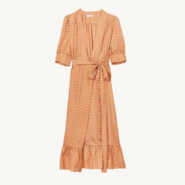 Women Long Wrapover Dress With Heart Print - Abricot