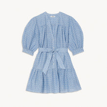 Women Short Linen And Silk Heart-Print Dress - Blue/White