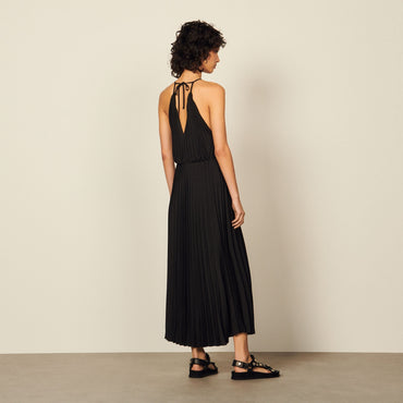 Women Long Pleated Dress - Black