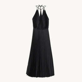 Women Long Pleated Dress - Black