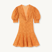 Women Short English Embroidery Dress - Orange