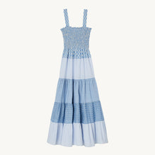 Women Long Dress With Straps - Ecru / Bleu