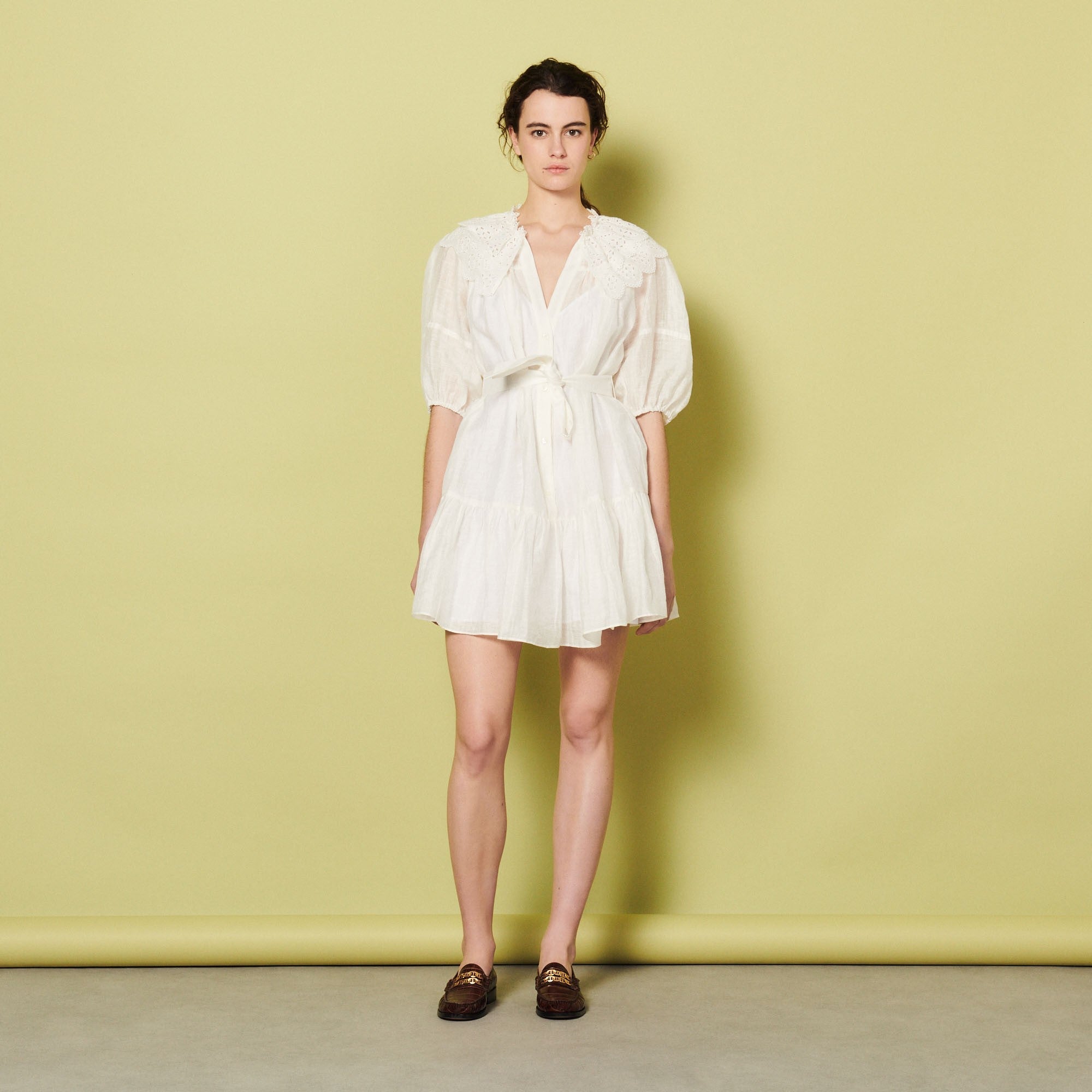 Women Short Linen Dress - White