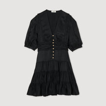 Women Frilly Dress With Short Sleeves - Black