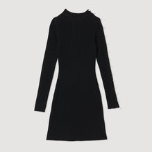 Women Short Knitted Dress - Black