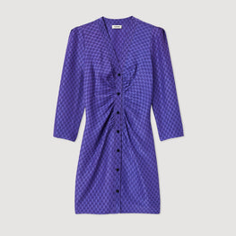 Women Short Gathered Jacquard Dress - Purple