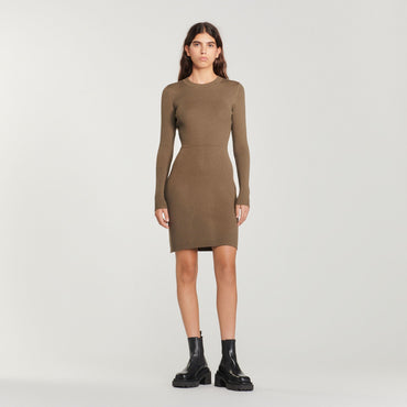 Women Ribbed Knit Dress - Olive Green