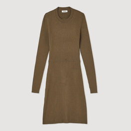 Women Ribbed Knit Dress - Olive Green