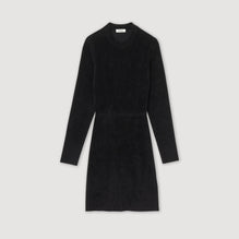 Women Velour Knit Dress - Black