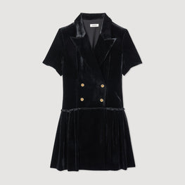 Women Short Velvet Dress - Black