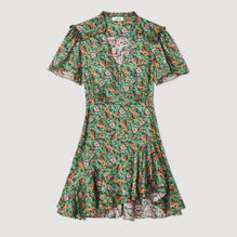 Women Short-Sleeved Dress With Floral Print - Green / Orange