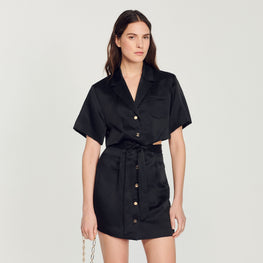 Women Short Openwork Dress - Noir