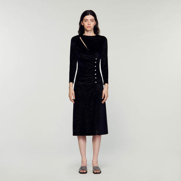 Women Rhinestone Velvet Dress - Noir