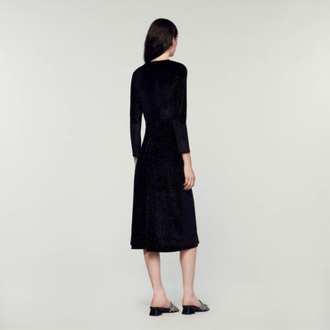 Women Rhinestone Velvet Dress - Noir