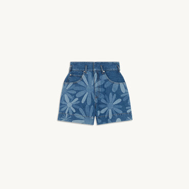 Women Printed Denim Shorts - Bleu Denim