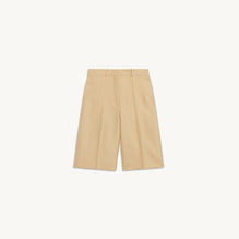 Women High-Waisted Bermuda Shorts With Pleats - Straw