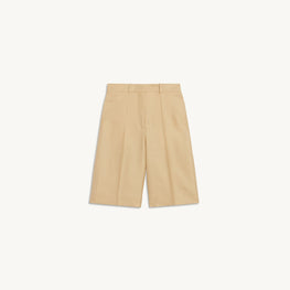 Women High-Waisted Bermuda Shorts With Pleats - Straw