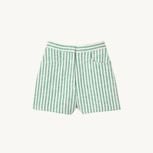 Women Wide Striped Shorts - Ecru - Green