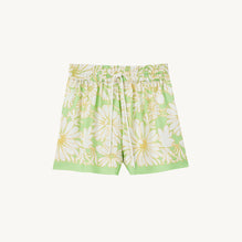 Women Wide Daisy Print Shorts - Green Lemon