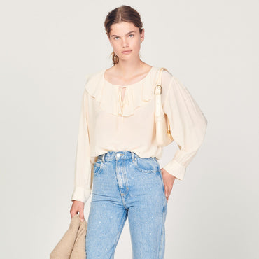 Women Flowing Ruffled Blouse - Butter