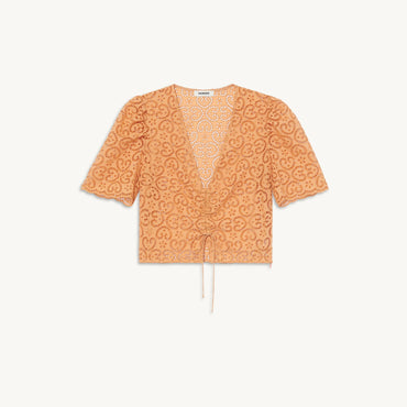 Women Guipure Cropped Top - Orange