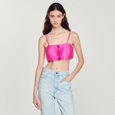 Women Satin Bra Top - Fushia