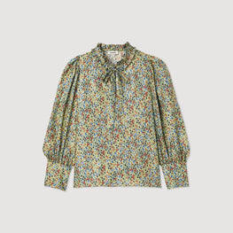 Women Flowing Blouse With Liberty Flower Print - Green / Red