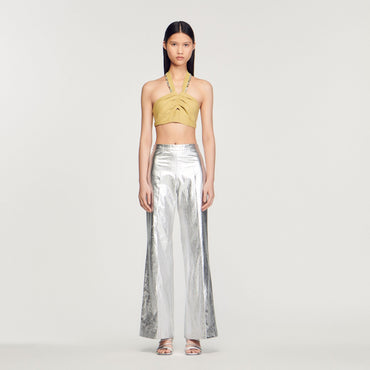 Women Rhinestone-Embellished Crop Top - Tilleul