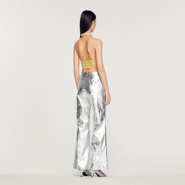 Women Rhinestone-Embellished Crop Top - Tilleul