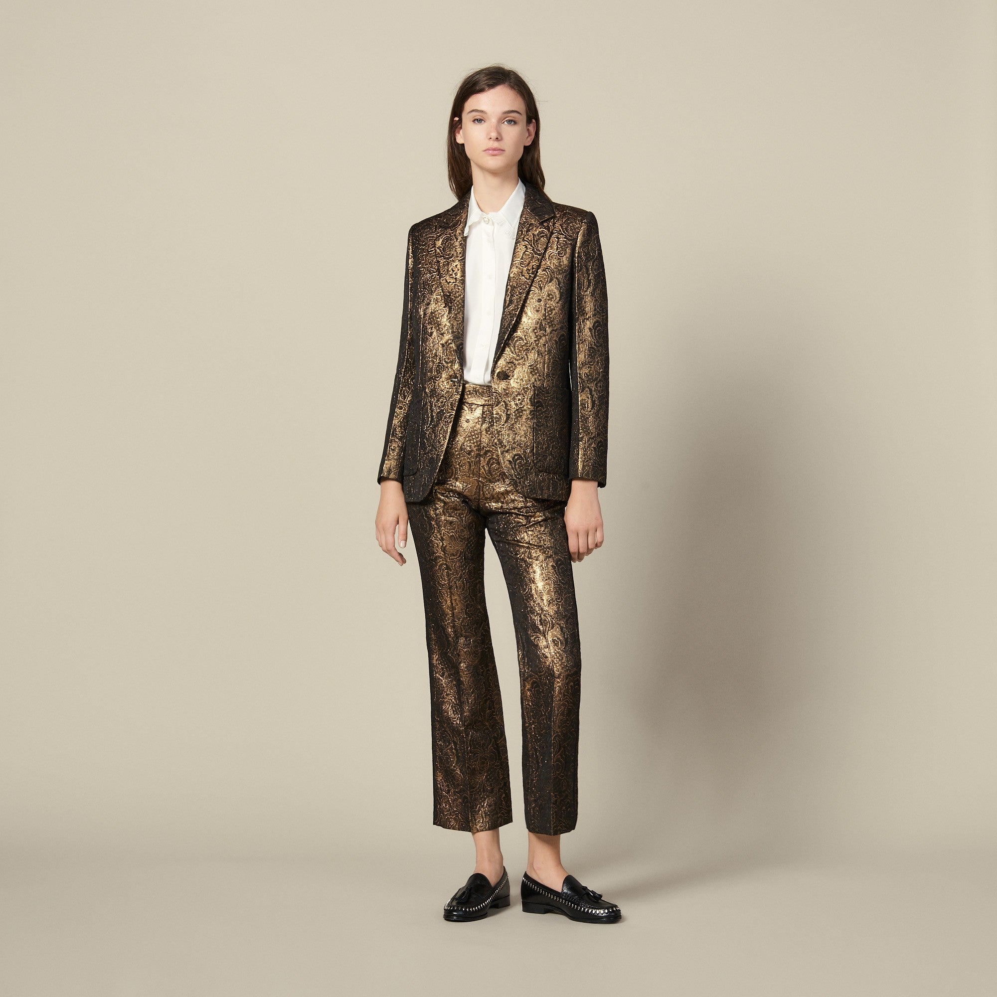 Women Brocade Tailored Jacket - Gold