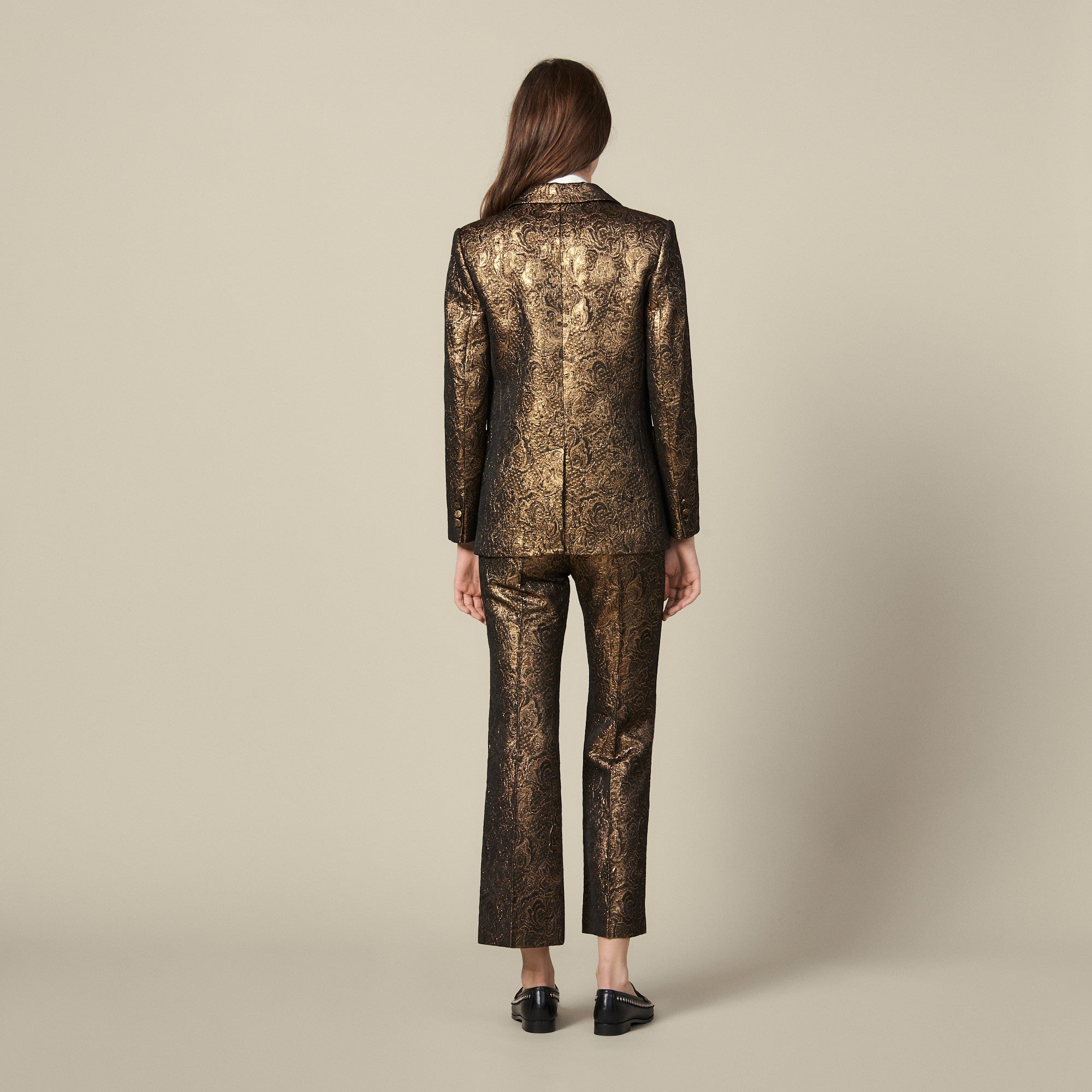 Women Brocade Tailored Jacket - Gold