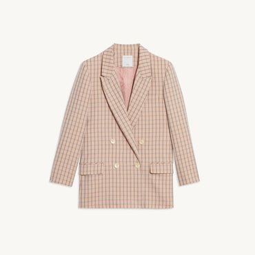 Women Lurex Check Tailored Jacket - Nude