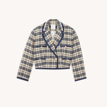 Women Cropped Jacket In Checked Tweed - Navy / Taupe