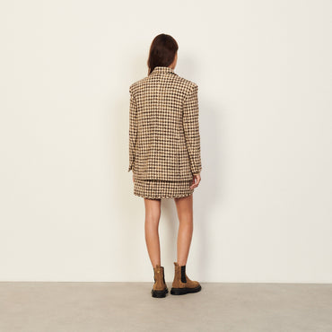 Women Houndstooth Suit Jacket - Brown - Beige