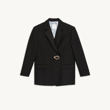 Women Jacket With Tailored Collar And Jewel - Black