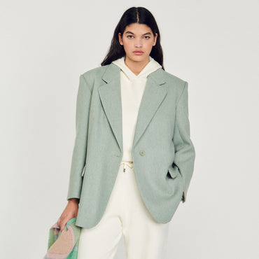 Women Oversized Suit Jacket - Green Grey