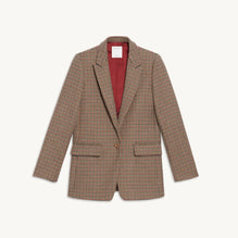 Women Houndstooth Suit Jacket - Red/Green