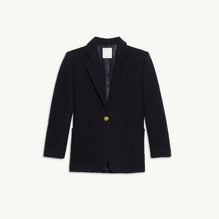 Women Tweed Tailored Jacket - Navy Blue