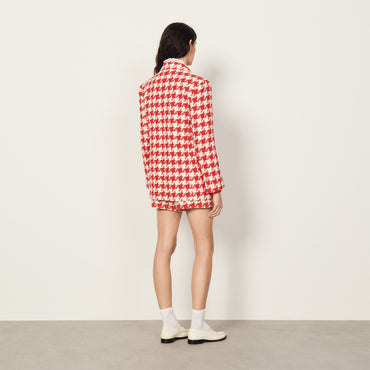 Women Oversized Suit Jacket - Red / Ecru