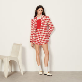 Women Oversized Suit Jacket - Red / Ecru