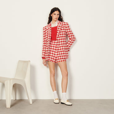 Women Oversized Suit Jacket - Red / Ecru