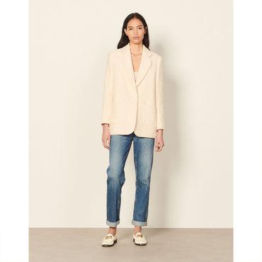 Women Tweed Tailored Jacket - Ecru / Beige