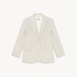 Women Striped Tailored Jacket - Ecru/Black