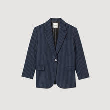 Women Striped Tailored Jacket - Deep Blu